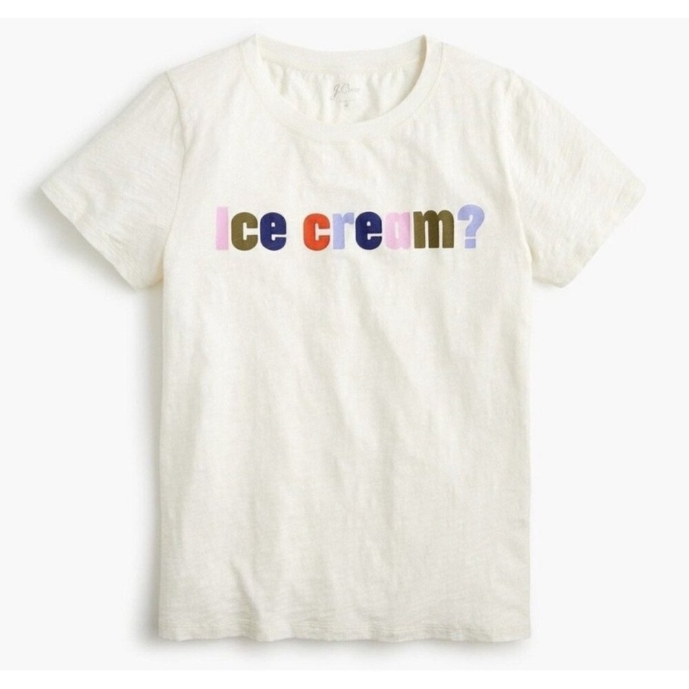 J. Crew Women’s Ivory Graphic 'ice cream?' Tee Worn Once Sz M